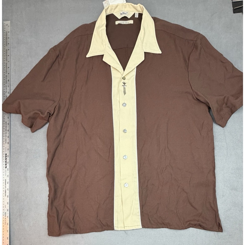 Da Vinci California Charlie Sheen Bowling Shirt Mens 3 XL Brown Lightweight